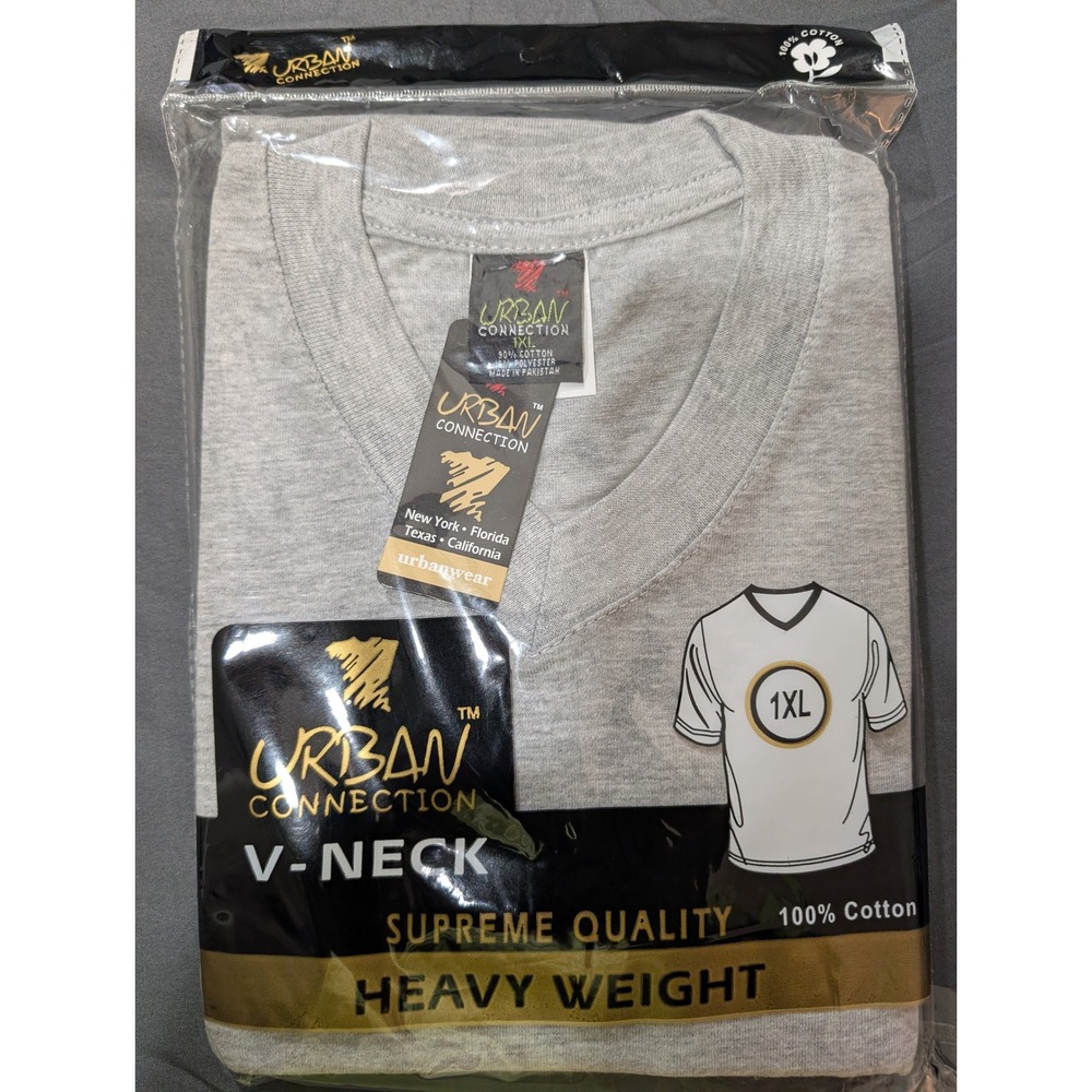 Urban Connection Mens Heavy Weight V-Neck T-Shirt Gray 100% Cotton 1XL NWT